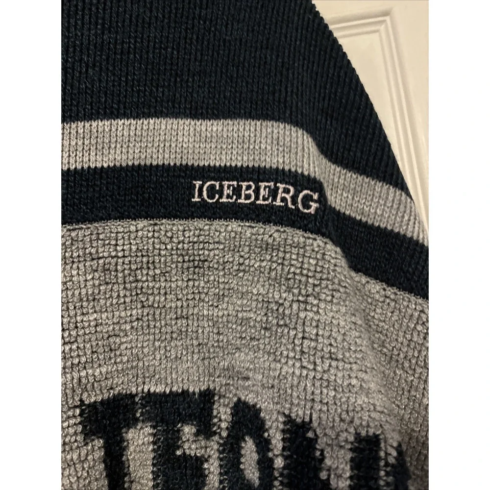 Vintage Iceberg Jeans Oversized Logo Blue/Gray Sweater XXL Made in Italy - Picture 5 of 6